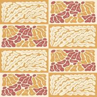 Geometric rectangle abstract floral pattern in trendy colors. Flat hand drawn flowers and leaves in rectangle contrast shapes. Unique print design for textile, wallpaper, wrapping, background vector