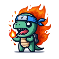 ai generado dibujos animados ninja Tortuga con fuego en su boca png