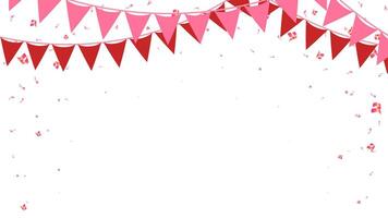 Banner Happy Valentine day paper flags hanging and pink confetti vector illustration