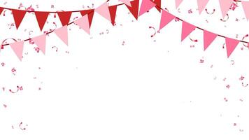 Valentine, birthday, party, anniversary, holiday decoration elements bunting paper flags and confetti pink vector