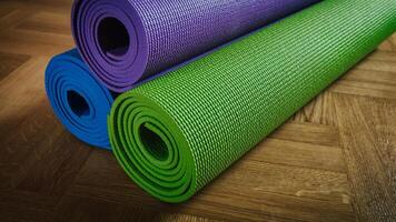 Yoga mats on floor photo