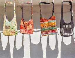 Handmade bags on sale for tourists in India photo