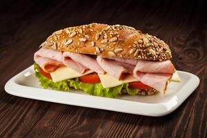 Ham sandwich close up photo