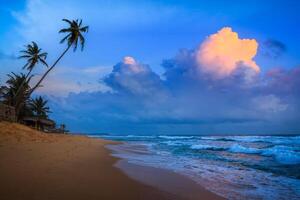 puesta de sol en la playa tropical foto