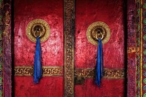 Door of Spituk monastery. Ladakh, India photo