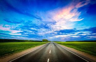 Road and stormy sky photo