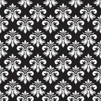 Damask Fabric textile seamless pattern Luxury decorative  Ornamental white elemennt on black background. Square style. Curtain, carpet, wallpaper, tile, wrapping, textile vector