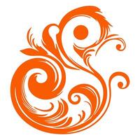 AI generated elegant swirls damask with floral hand draw orange line style element illustration on white background vector