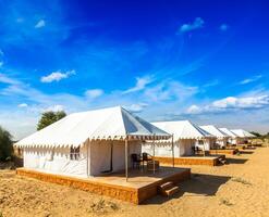 Tent camp in Thar desert. Jaisalmer, Rajasthan, India. photo