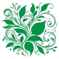 AI generated hand draw of beautiful floral ornament green leaves and Contour Flower Floral Design Element vector