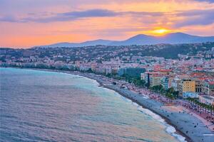 Picturesque view of Nice, France on sunset photo