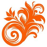 AI generated elegant swirls damask with floral hand draw orange line style element illustration on white background vector