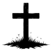 Religion Christian cross icon symbol flat style. Hand drawn black line sketch grunge cross Vector illustration