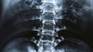 AI generated X-ray of spinal trauma with vertebral fractures and spinal cord injury. photo