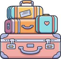 AI generated Isolated stack of colorful luggage, cute cartoon illustration on transparent background png, graphic design element for travel activities png