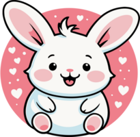 AI generated Cute white bunny cartoon with heart isolated on transparent background png perfect character for valentine, nursery decor and kids