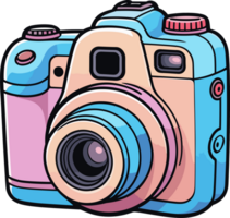 AI generated Isolated pastel retro camera, cute cartoon illustration on transparent background png, graphic design element for hobby and travel activities png