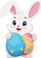 AI generated Bunny hugging colorful easter eggs cartoon illustration in transparent background png, perfect for Easter day, nursery, and kid design element png