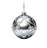 AI generated silver Christmas ball decoration isolated png