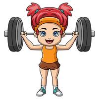 Cute little girl cartoon lifting barbell vector