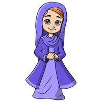 Cute happy muslim girl cartoon vector