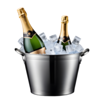 AI generated Bottles of Champagne in ice bucket cooler isolated png