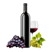 AI generated Red wine bottle with wine grapes isolated png