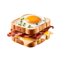 ai generiert Single Sandwich mit Speck, Käse und Ei isoliert png