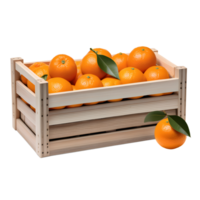 ai généré mandarines dans en bois boîte isolé png