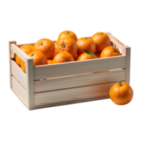 AI generated Mandarins in wooden box isolated png