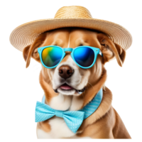 ai gegenereerd hond vervelend koel bril en rietje hoed in zomer kleren png