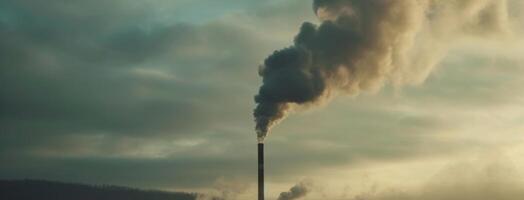 AI generated Global Warming Smoke billows from the factory air pollution impact on environment photo