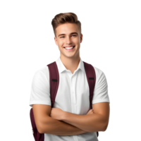 ai generado blanco americano masculino estudiante sonriente felizmente png