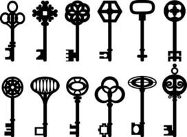 Decorative Ornate Vintage Key Sihouette, Medieval Abstract Key Elements vector