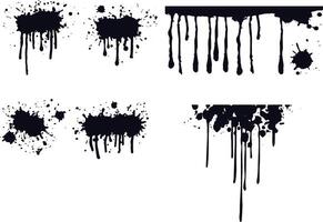 black realistic paint or ink shapes with smudges, blots and drops vector