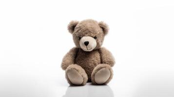 AI generated A soft brown teddy bear childhood memories on white background photo