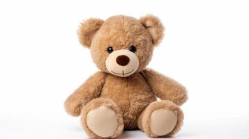 AI generated A soft cuddly brown teddy bear classic children toy on white background photo