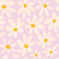 Pink groovy seamless pattern with distorted abstract daisy flowers. Fashionable background in 00s, 90s, y2k style. Flat vector illustration