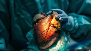 AI generated heart after cardiac transplantation with donor-recipient integration. photo