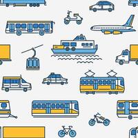 Seamless pattern with transport of different types on white background. Vector illustration in line art style for website backdrop, advertisement.