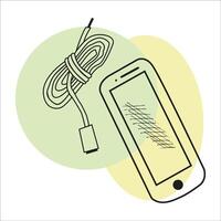 charger. charging wire, mobile phone, sketch image vector