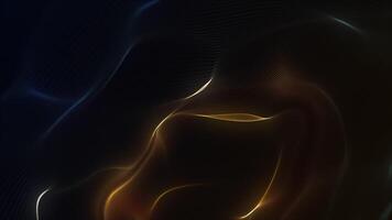 Elegant flowing and rippling neon colored gold and blue glowing fractal light wave background animation. This modern abstract motion background is full HD and a seamless loop. video