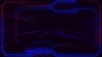 A glowing neon colored blue and pink grid network of blinking digital data lights and particles with neon tech border. Computer network data server concept technology motion background. video