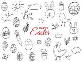 Easter set of doodle elements, drawn doodles for the Easter holiday on a white background vector