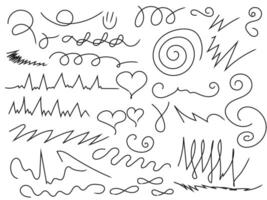 editable set of hand drawn doodles, meaningless designs and lines vector