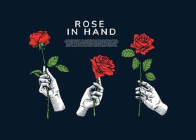 hand and rose flower artwork vector