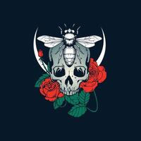 skull and rose flower artwork vector