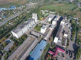 Top view of a silo elevator. Aerophotographing industrial object. photo