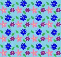 Delicate seamless floral pattern in the form of multi-colored flowers and leaves on a blue background vector