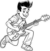 músico con guitarra contorno dibujo vector